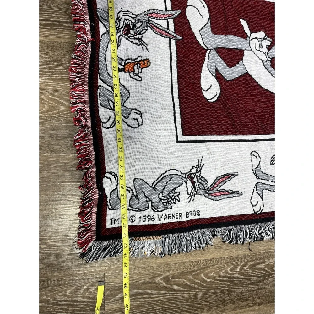 Vtg Looney Tunes Bugs Bunny Throw Blanket Tassle Fringe 1996 Warner Bros 44 x 57